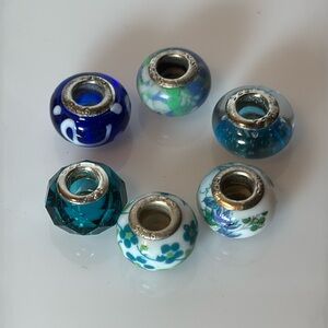 Lot of 6 Sterling Glass Beads 925